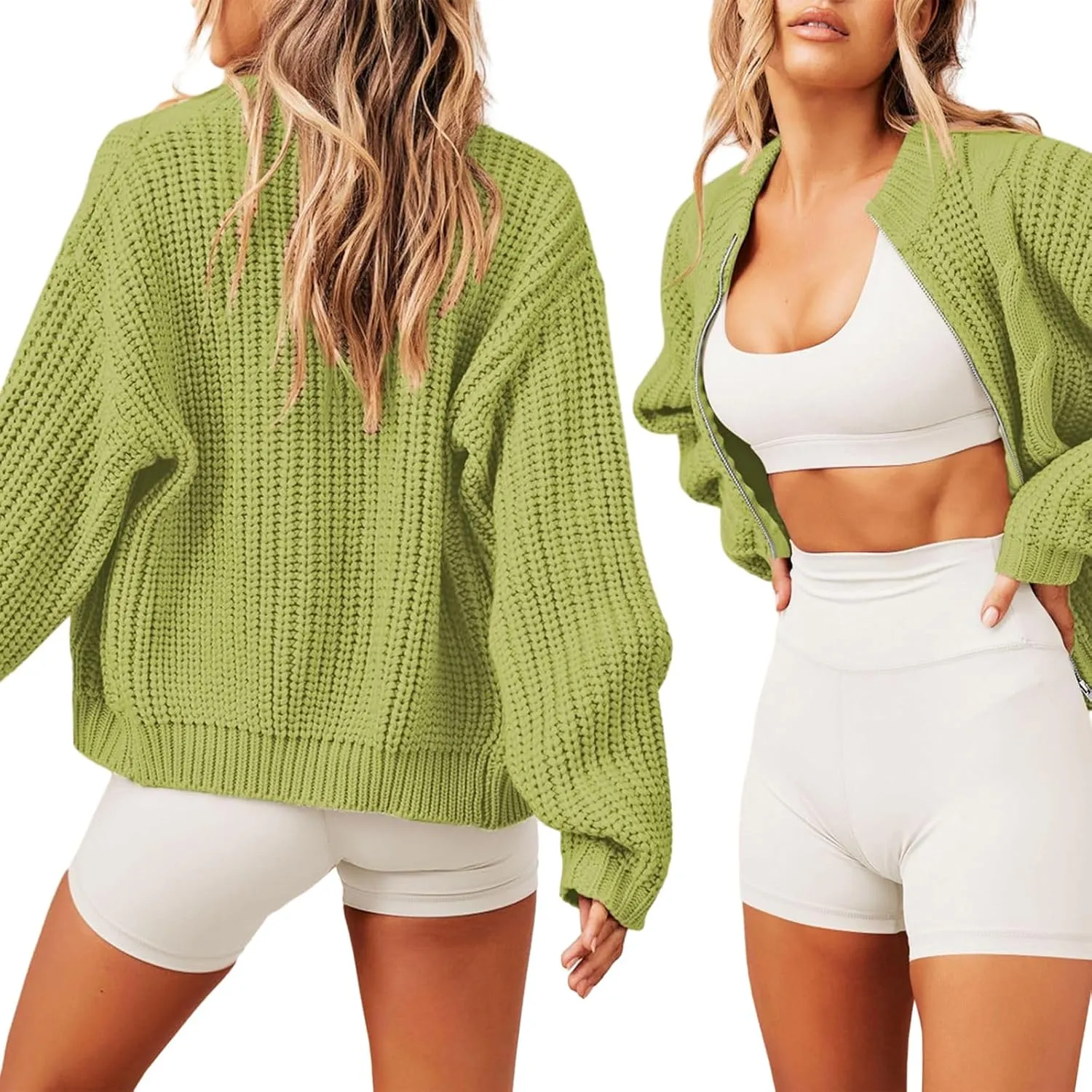 Cardigan Sweaters for Women 2023 Casual Long Sleeve Y2k Zipper Chunky Cable Knit Sweater Fall Winter Warm Coat
