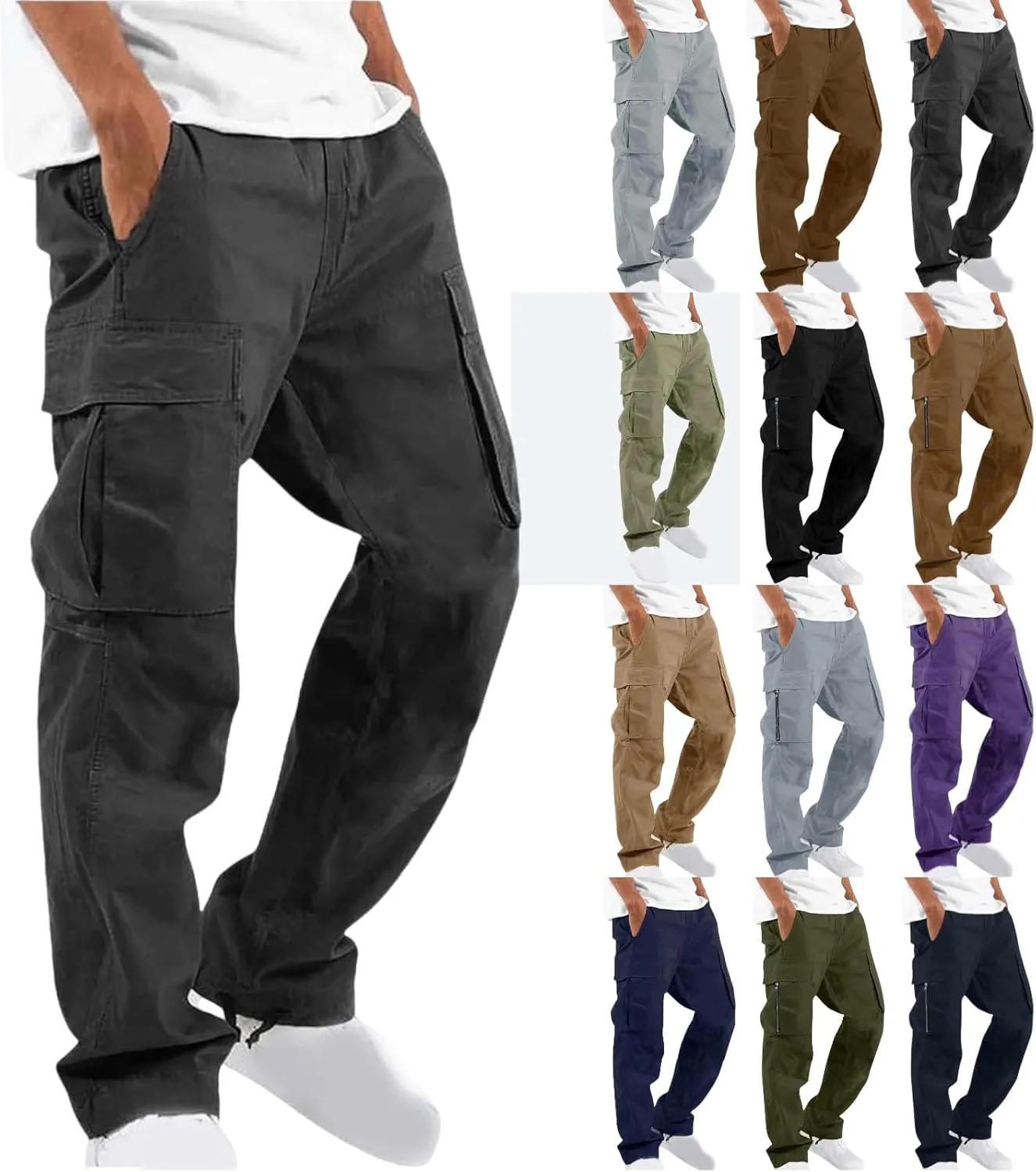 Cargo Pants for Men Casual Straight Leg Pants with Pockets Hiking Joggers Sweatpants Athletic Stretch Tactical Pants
