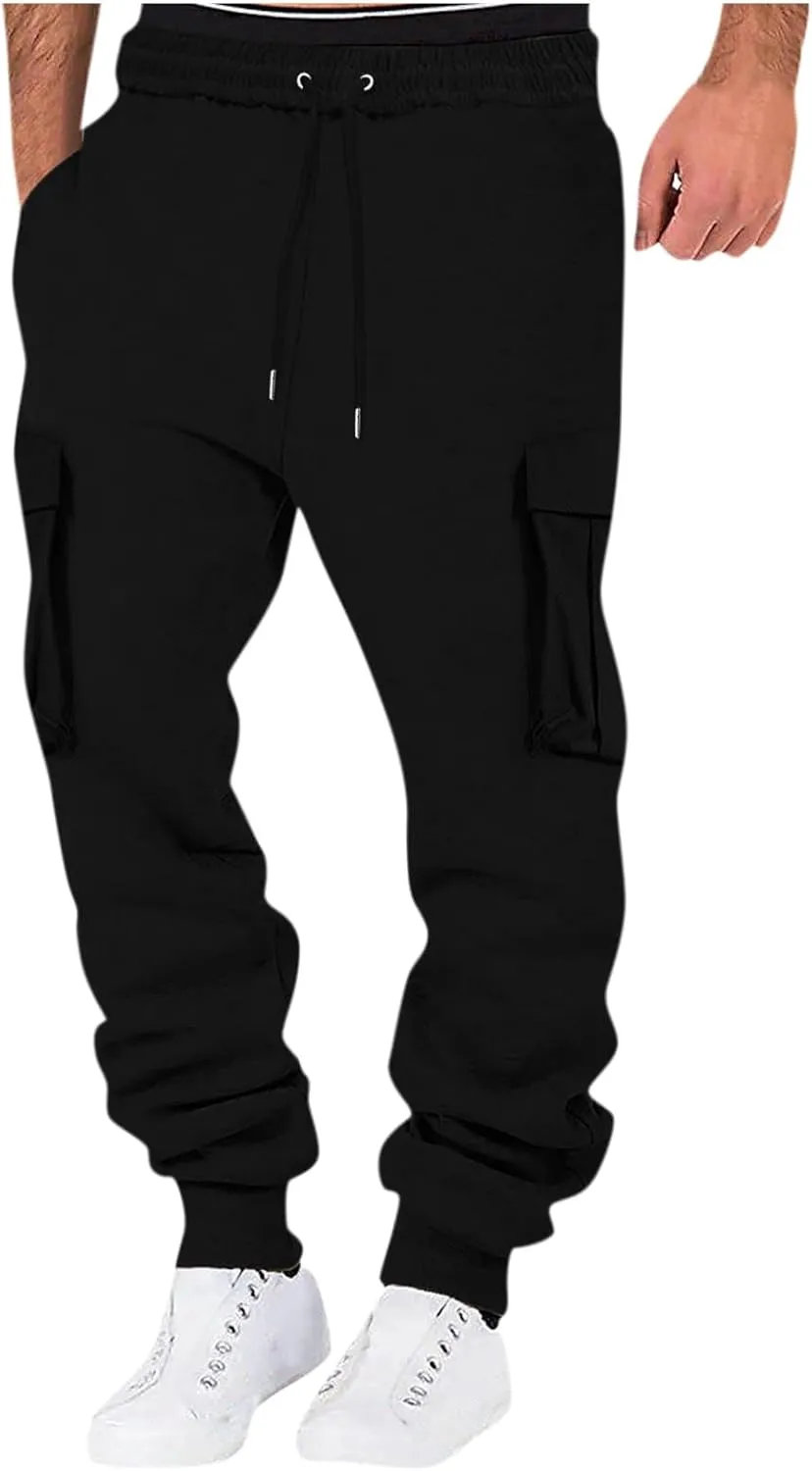 Cargo Pants for Men High Street Leisure Loose Sports Running Solid Color Lace Up Cargo Pants Sweater Men's Jogger