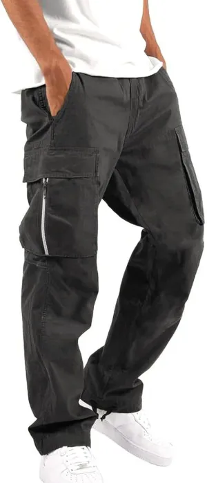 Cargo Pants for Men Work Multiple Pockets Y2K Drawstring Waist Athletic Hiking Pants Lightweight Comfy Trousers Cargo Sweatpants for Men Black XXXL