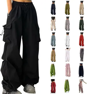 Cargo Pants Women High Waist Baggy Casual Solid Parachute Trousers Summer Loose Fit Y2K Streetwear with Multi Pockets