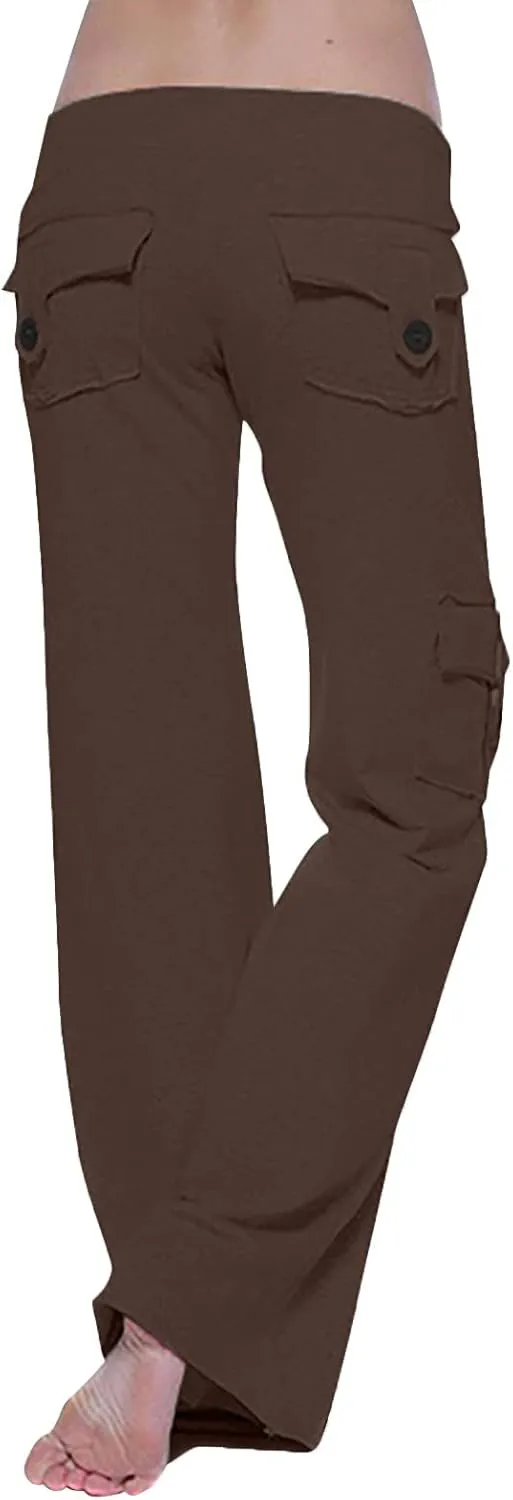 Cargo Pants Women Plus Size Wide Leg Yoga Pants High Waisted Straight Leg Lounge Trousers Flare Leggings with Pockets