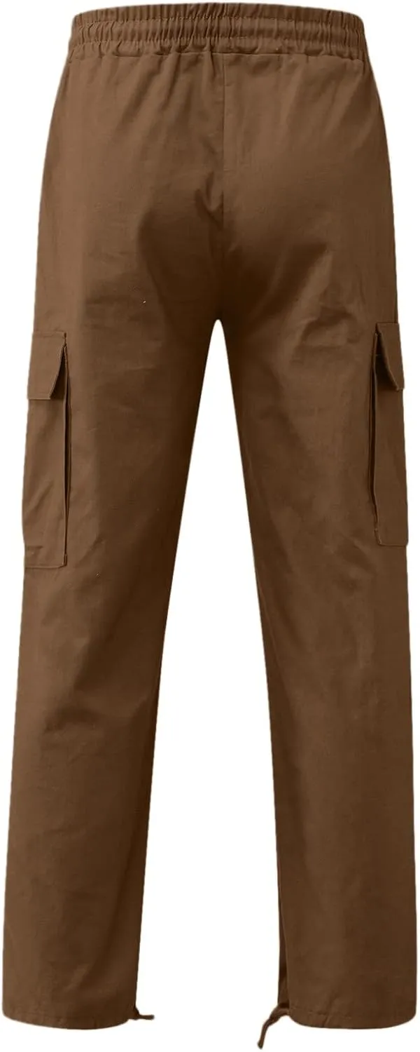 Cargo Work Pants for Men Elastic Waist Plus Size Baggy Hiking Athletic Pants with Multi Pockets Outdoor Tactical Pant