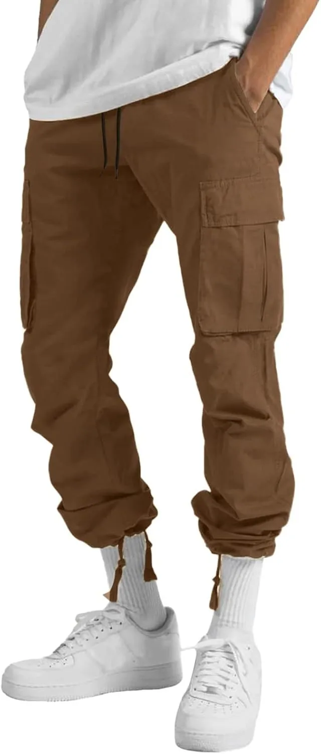 Cargo Work Pants for Men Elastic Waist Plus Size Baggy Hiking Athletic Pants with Multi Pockets Outdoor Tactical Pant