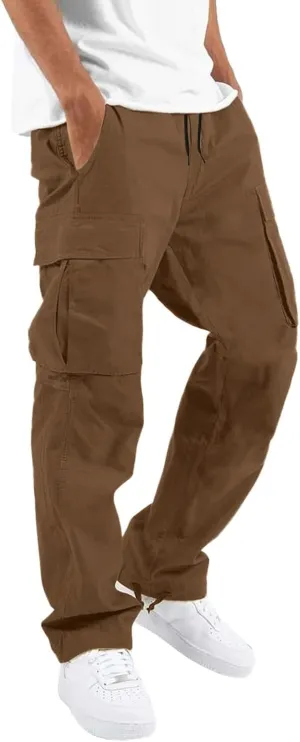 Cargo Work Pants for Men Elastic Waist Plus Size Baggy Hiking Athletic Pants with Multi Pockets Outdoor Tactical Pant