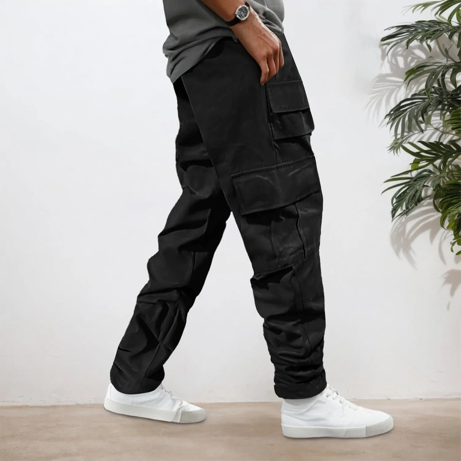 Cargo Work Pants for Men Slim Fit Multi Pockets Trendy Casual Trousers Lightweight Streetwear Outdoor Hiking Pants