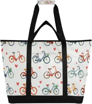 Cartoon Bicycle Cooler Tote Bags Insulated, Insulated Lunch Tote Bag,Cooler Bags for Work Travel Picnic