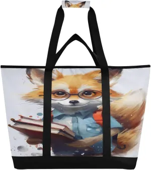 Cartoon Fox Tote Bag for Women with Zipper Reusable Grocery Bags Foldable Insulated Cooler Bag Totes Handbags Shopping Bags for Groceries Beach Picnic Travel Work