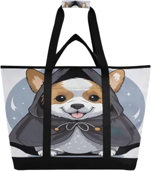 Cartoon Grey Dog Tote Bag for Women with Zipper Reusable Grocery Bags Foldable Insulated Cooler Bag Totes Handbags Shopping Bags for Groceries Picnic Travel Work Beach
