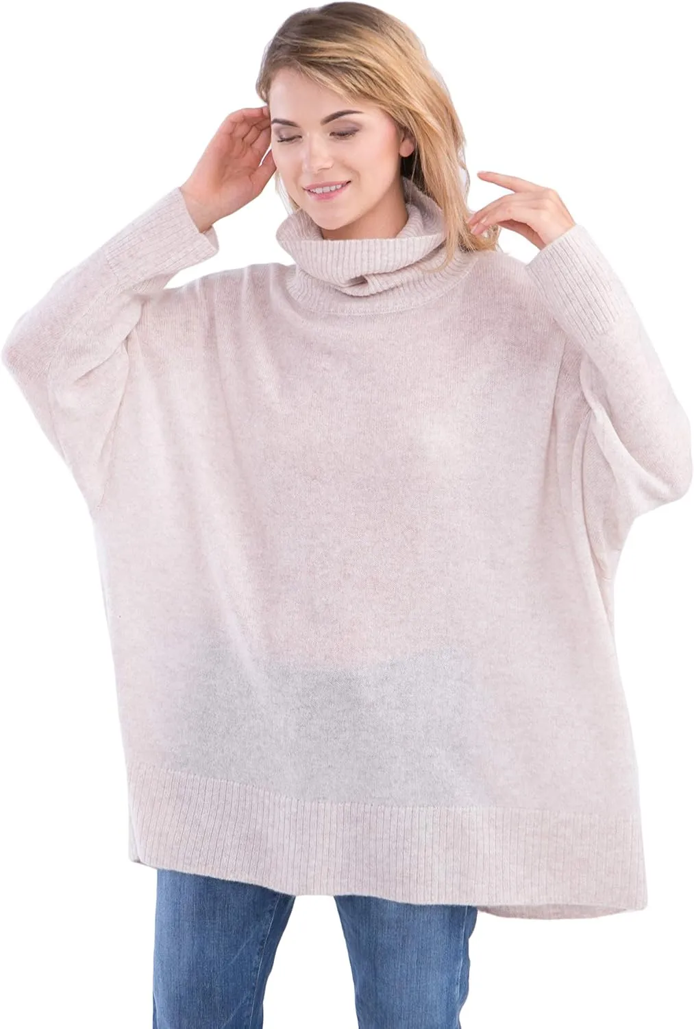 cashmere 4 U 100% Cashmere Turtleneck Sweater for Women Oversize Pullover