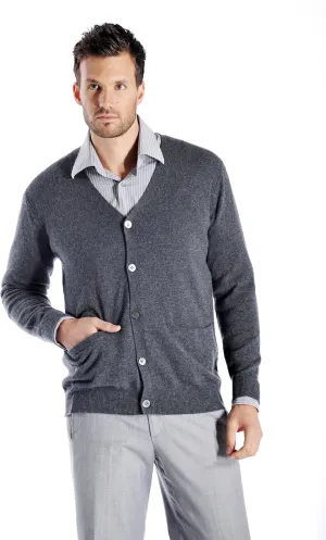 Cashmere Boutique Men's 100% Pure Cashmere Front Button Long Sleeve Cardigan Sweater