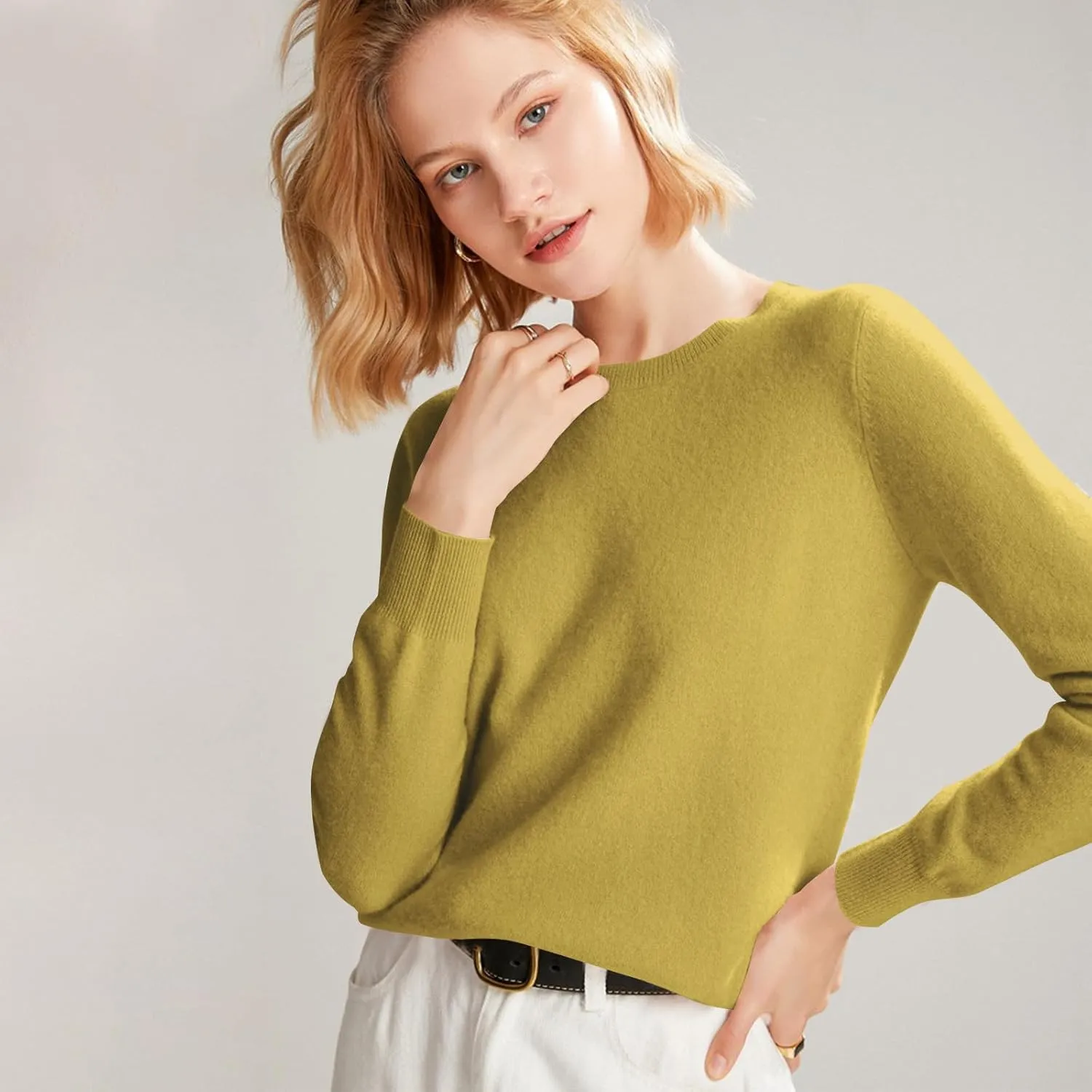 Cashmere Sweater Women Long Sleeve Crewneck Sweaters Lightweight Classic Fall Winter Pullover Sweaters Top