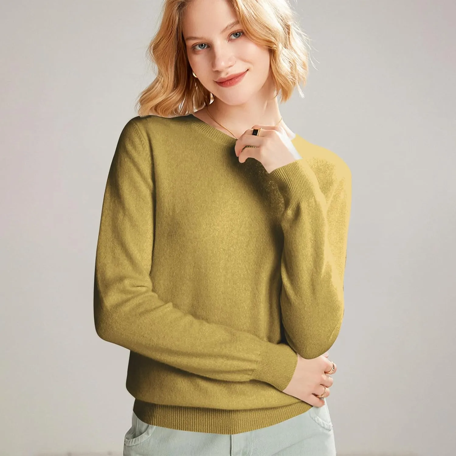 Cashmere Sweater Women Long Sleeve Crewneck Sweaters Lightweight Classic Fall Winter Pullover Sweaters Top
