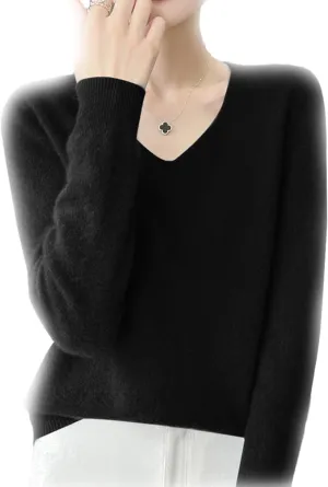 Cashmere Sweaters for Women, 100% Cashmere Soft V Neck Warm Luxurious Lightweight Long Sleeve Pullover Sweater