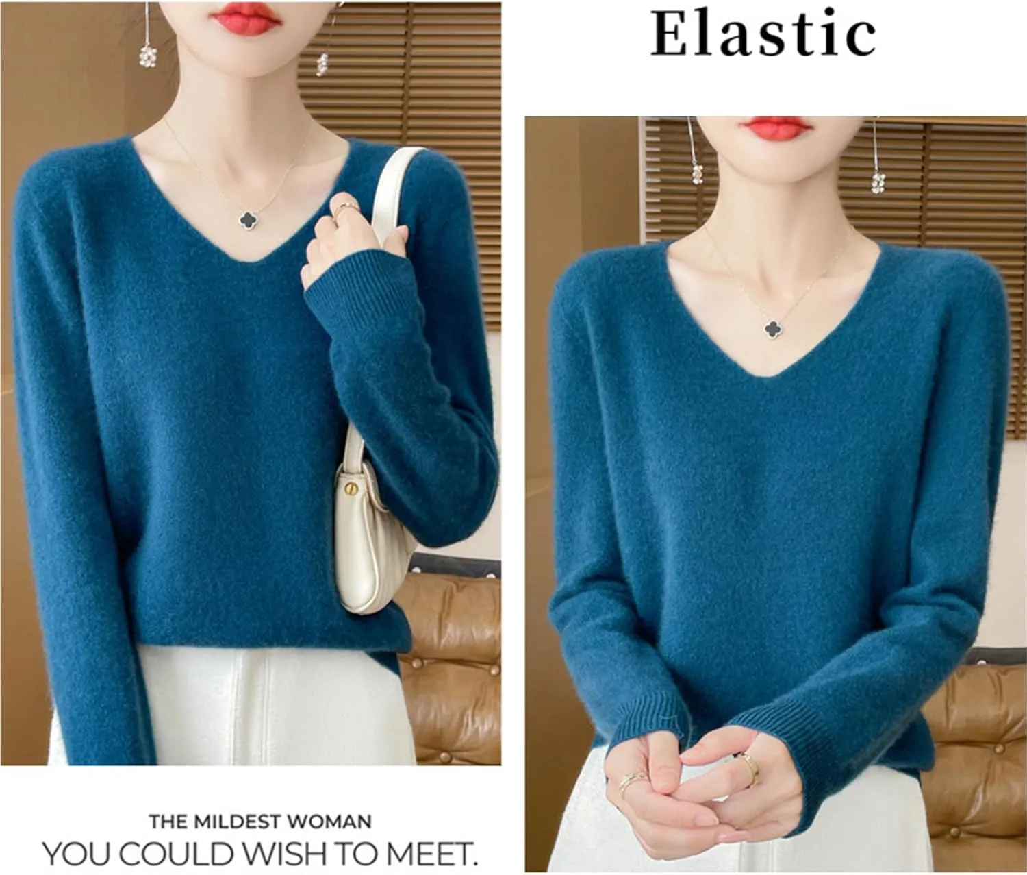 Cashmere Sweaters for Women, 100% Cashmere Soft V Neck Warm Luxurious Lightweight Long Sleeve Pullover Sweater