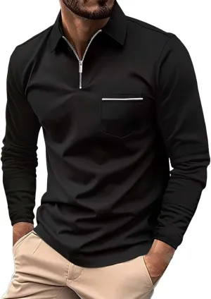 Casual Quarter Zip Up Polo Shirt for Men Business Office Polo Shirt Lightweight Shirt Tops UPF 50  with Pocket