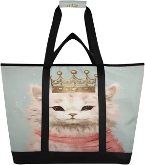 Cat Cute Tote Bag for Women with Zipper Reusable Grocery Bags Foldable Insulated Cooler Bag Handbags Shopping Bags Totes for Groceries Picnic Beach Travel Work