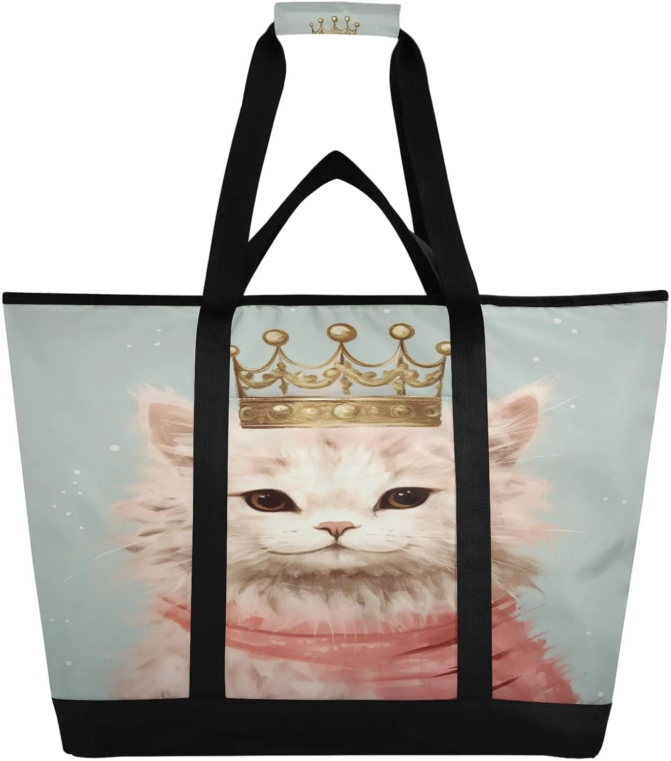 Cat Cute Tote Bag for Women with Zipper Reusable Grocery Bags Foldable Insulated Cooler Bag Handbags Shopping Bags Totes for Groceries Picnic Beach Travel Work
