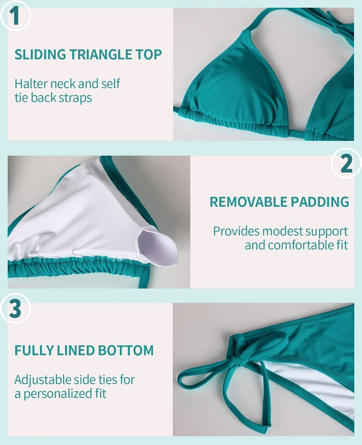 CharmLeaks Women Halter Bikini String 2 Piece Triangle Swimsuit Tie Side Swimwear