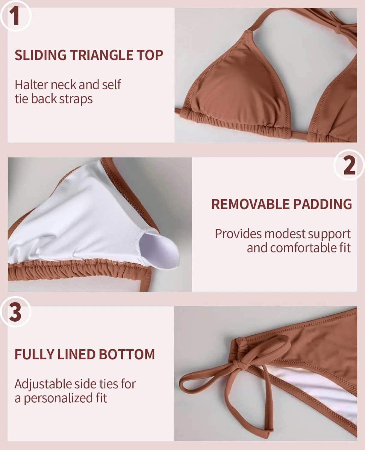 CharmLeaks Women Halter Bikini String 2 Piece Triangle Swimsuit Tie Side Swimwear