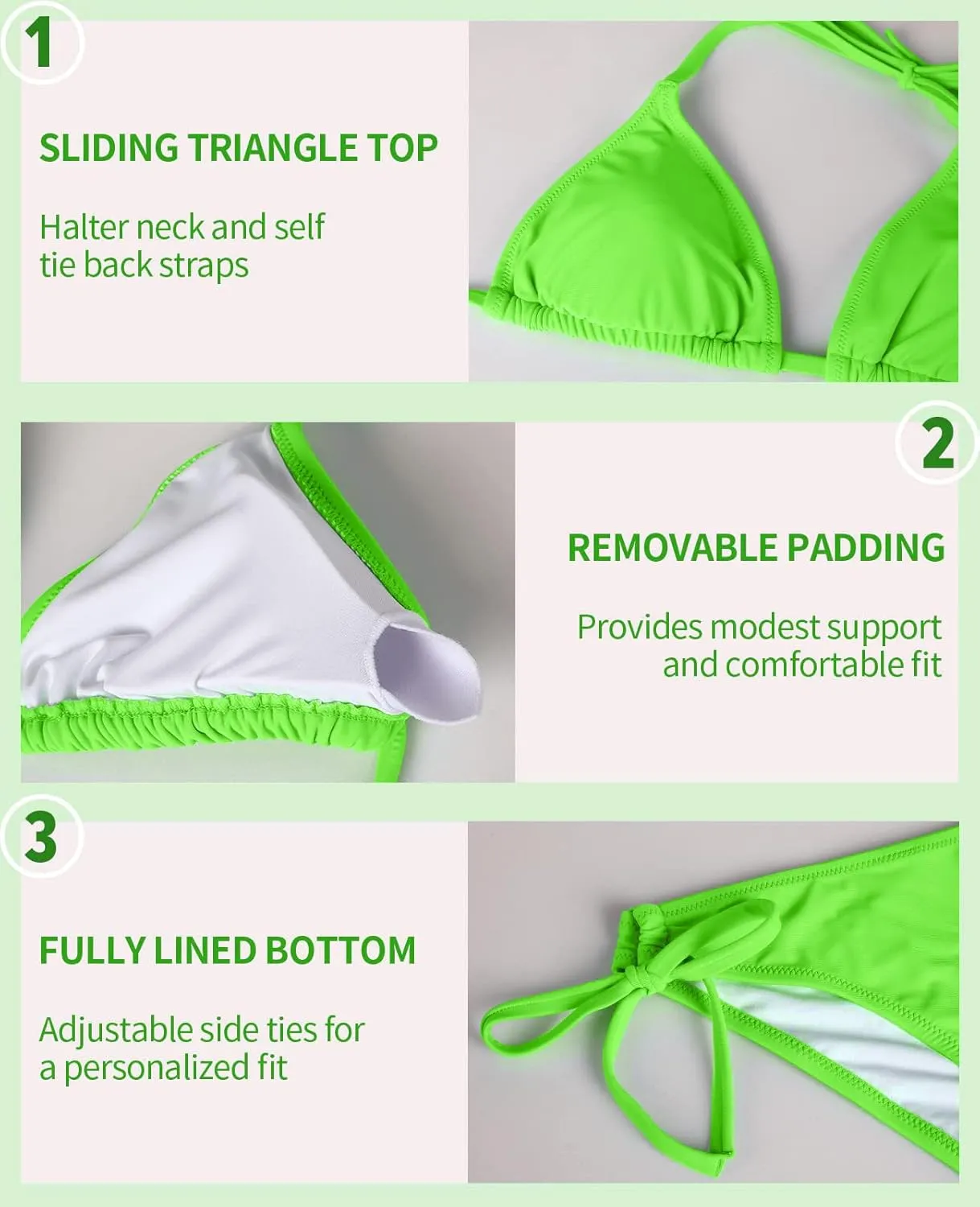CharmLeaks Women Halter Bikini String 2 Piece Triangle Swimsuit Tie Side Swimwear