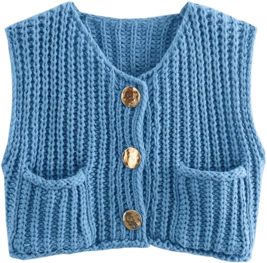 CHARTOU Women Chunky Knit Vest Button Down Sleeveless Sweater Tank Tops Going Out Outfits