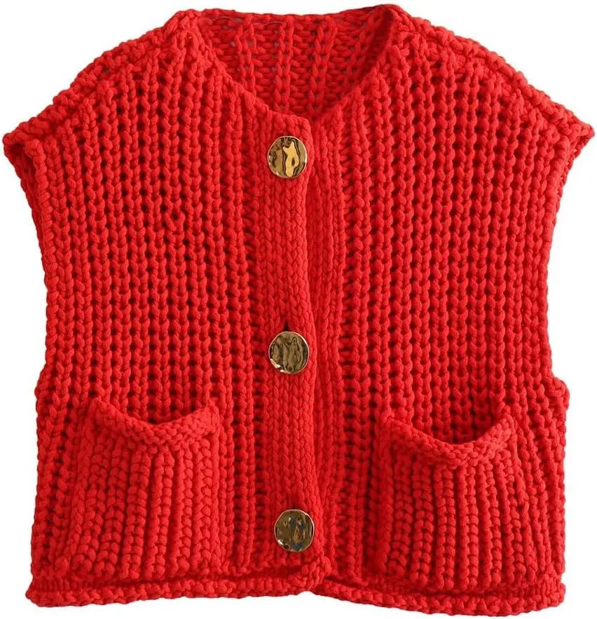 CHARTOU Women Chunky Knit Vest Button Down Sleeveless Sweater Tank Tops Going Out Outfits