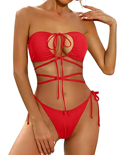Cheeky Bathing Suits Strappy Swimsuits For Women-Red