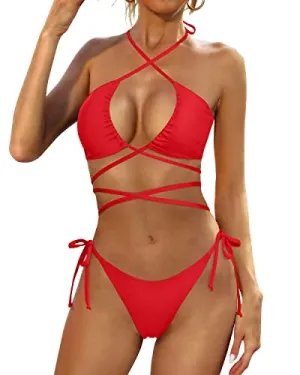 Cheeky Bathing Suits Strappy Swimsuits For Women-Red