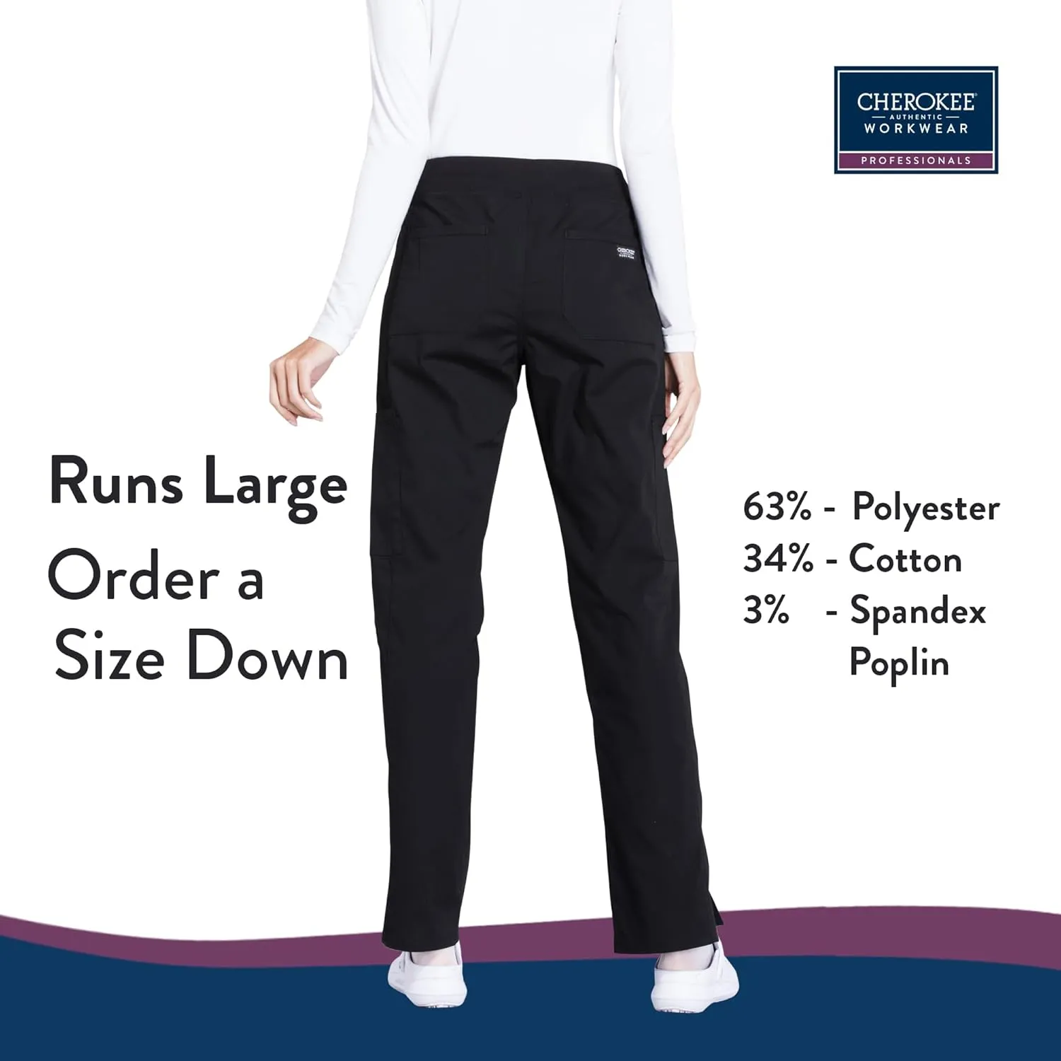 Cherokee Women's Scrub Pants Mid Rise Straight Leg Pull-on Cargo Pant with 6 Pockets & 2-Way Stretch Fabric - WW170