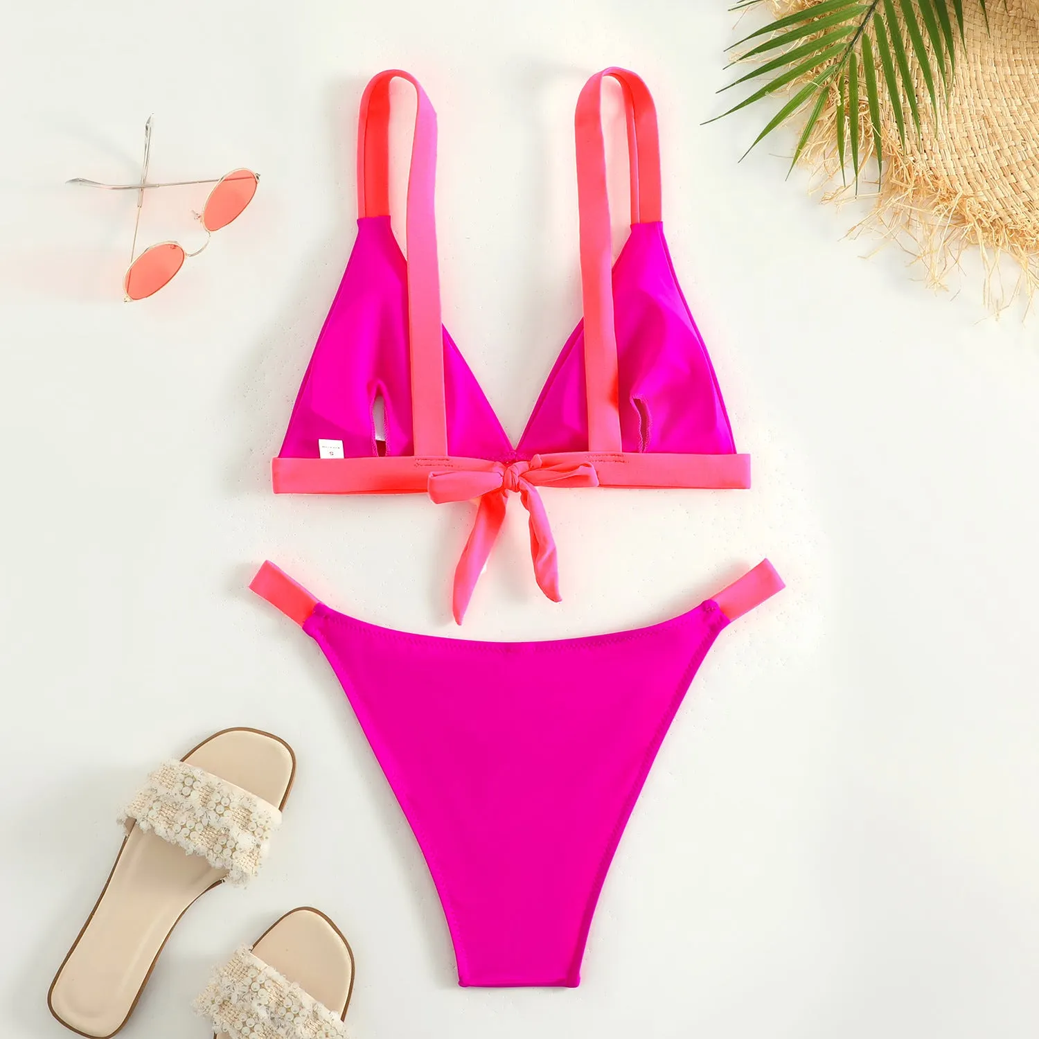 Chic Solid Color Backless Bikini Swimsuit
