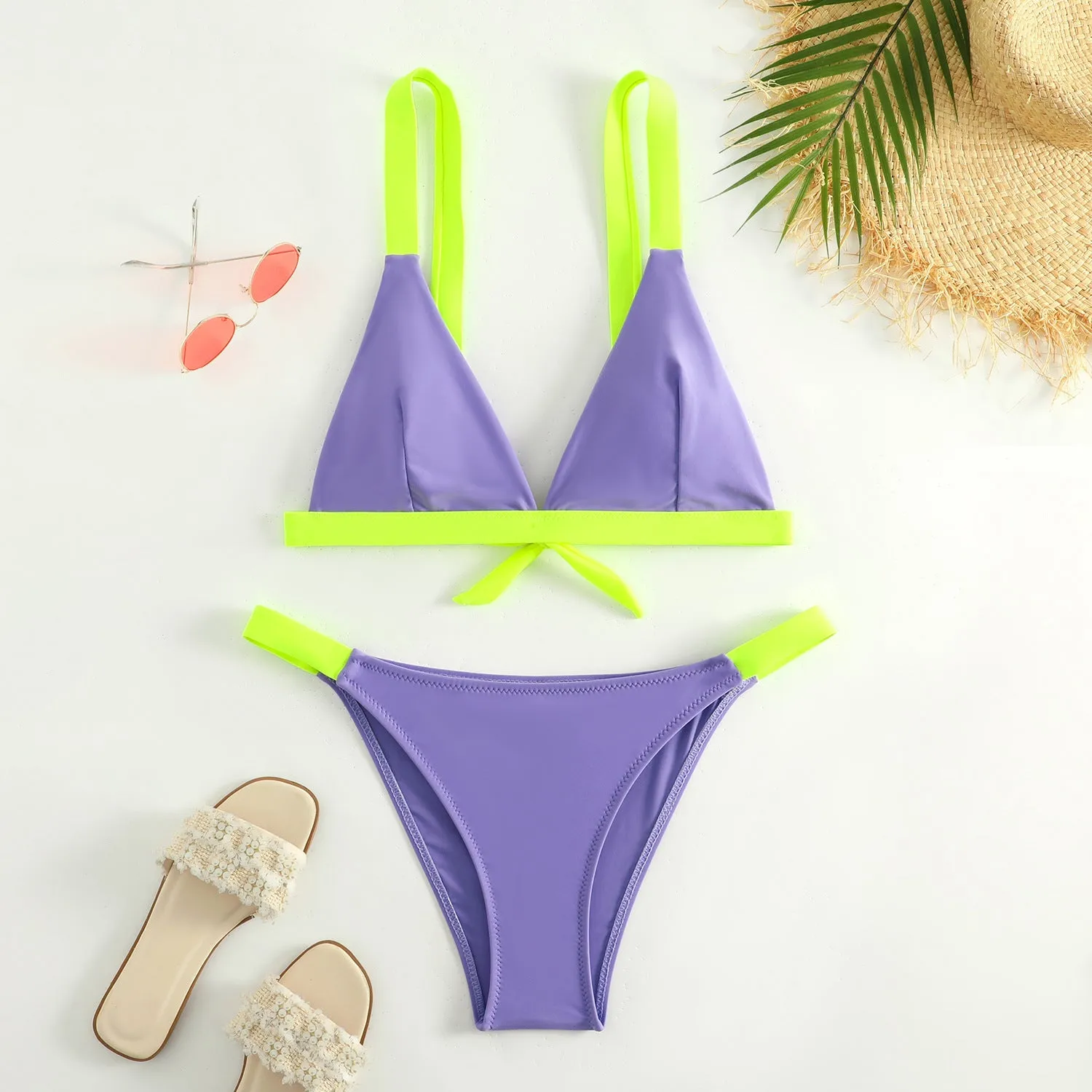 Chic Solid Color Backless Bikini Swimsuit