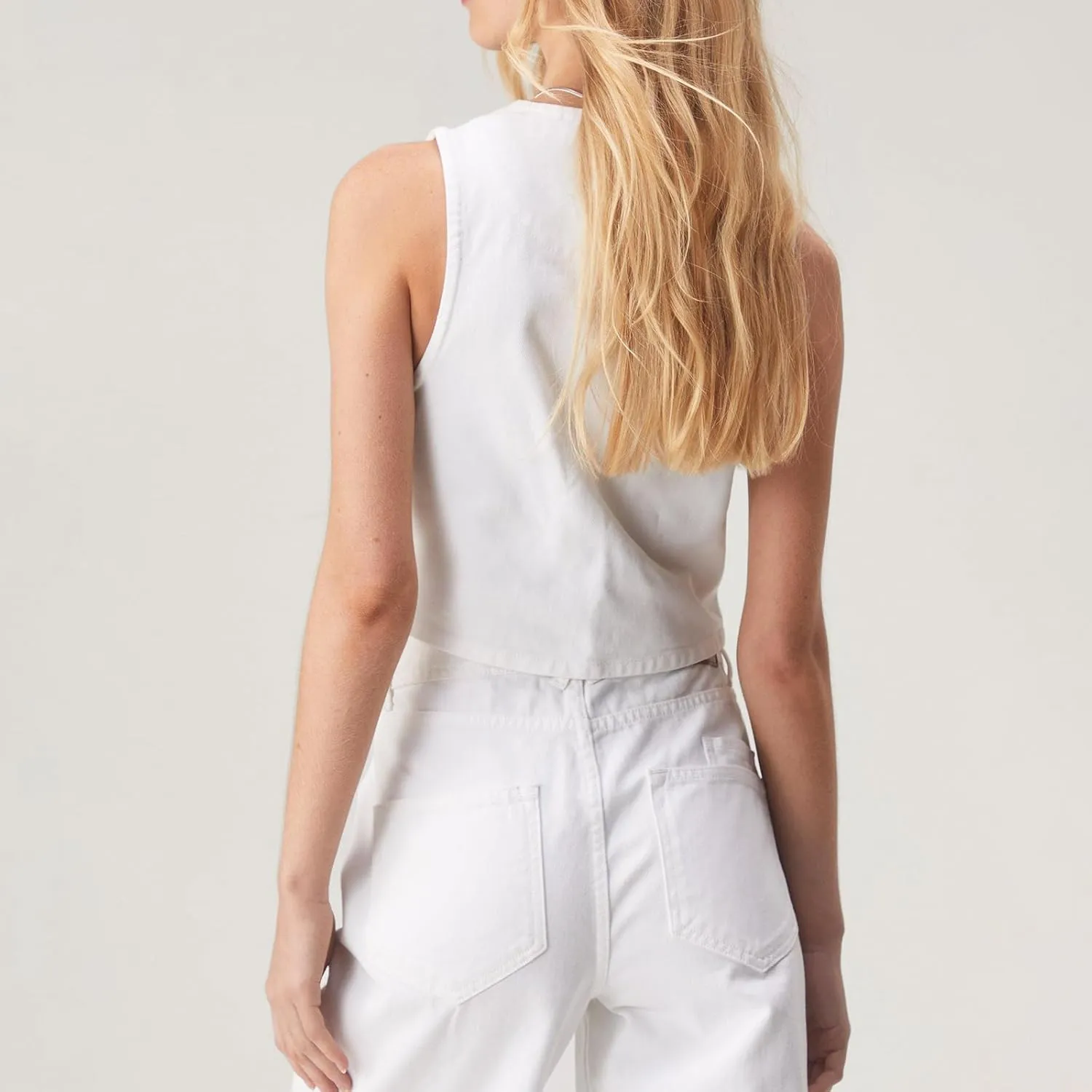 Chloefairy Sexy Women's Denim Vest Top Sleeveless Deep V Neck Tie Up Front Jean Tank Top Summer Cropped Corset Top