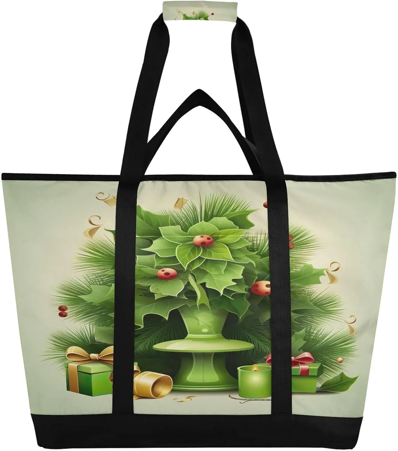 Christmas Tree Tote Bag for Women with Zipper Reusable Grocery Bags Foldable Insulated Cooler Bag Handbags Shopping Bags Totes for Groceries Picnic Travel Work Beach