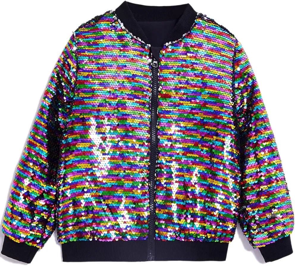 Cilucu Kids Jackets Girls Boys Flip Sequin Zipper Coat Jacket for Toddler Girls Birthday Outerwear Clothes