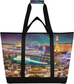 City Night Food Tote Bag for Women with Zipper Reusable Grocery Bags Foldable Insulated Cooler Bag Shopping Bags Handbags Totes for Groceries Picnic Travel Beach Work