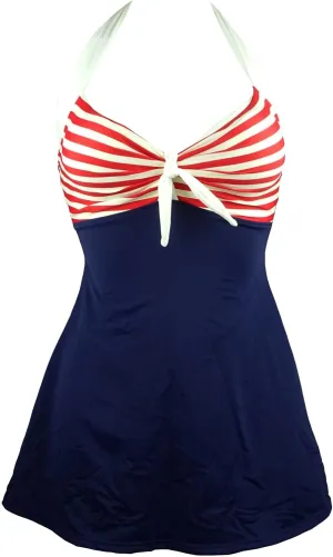 COCOSHIP Vintage Sailor Pin Up Swimsuit Retro One Piece Skirtini Cover Up Swimdress(FBA)