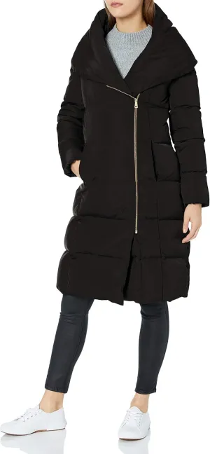 Cole Haan Women's Long Size Zip Hooded Quilted Down Coat