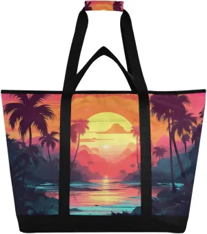 Colorful Beach Tote Bag for Women with Zipper Reusable Grocery Bags Foldable Insulated Cooler Bag Totes Handbags Shopping Bags for Groceries Work Picnic Travel Beach