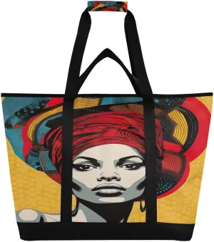 Colorful Black Woman Tote Bag for Women with Zipper Reusable Grocery Bags Foldable Insulated Cooler Bag Handbags Totes Shopping Bags for Groceries Beach Travel Work Picnic