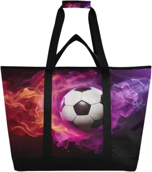 Colorful Soccer Tote Bag for Women with Zipper Reusable Grocery Bags Foldable Insulated Cooler Bag Handbags Shopping Bags Totes for Groceries Beach Travel Work Picnic