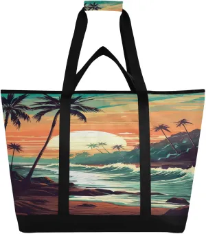 Colorful Summer Tote Bag for Women with Zipper Reusable Grocery Bags Foldable Insulated Cooler Bag Shopping Bags Totes Handbags for Groceries Picnic Travel Beach Work