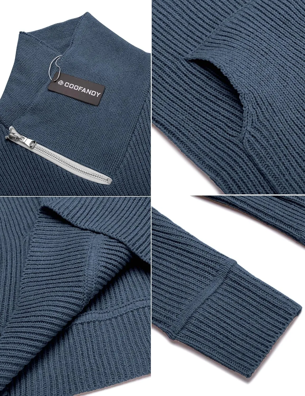 COOFANDY Men's Knitted Turtleneck Pullover Shawl Collar Sweaters Slim Fit High Neck Hoodies with Pockets