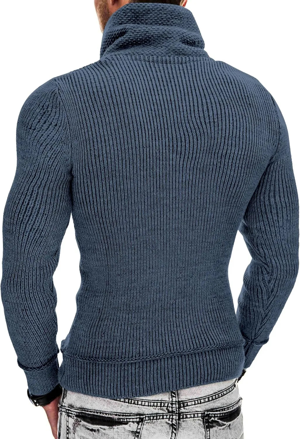 COOFANDY Men's Knitted Turtleneck Pullover Shawl Collar Sweaters Slim Fit High Neck Hoodies with Pockets