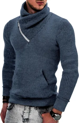 COOFANDY Men's Knitted Turtleneck Pullover Shawl Collar Sweaters Slim Fit High Neck Hoodies with Pockets