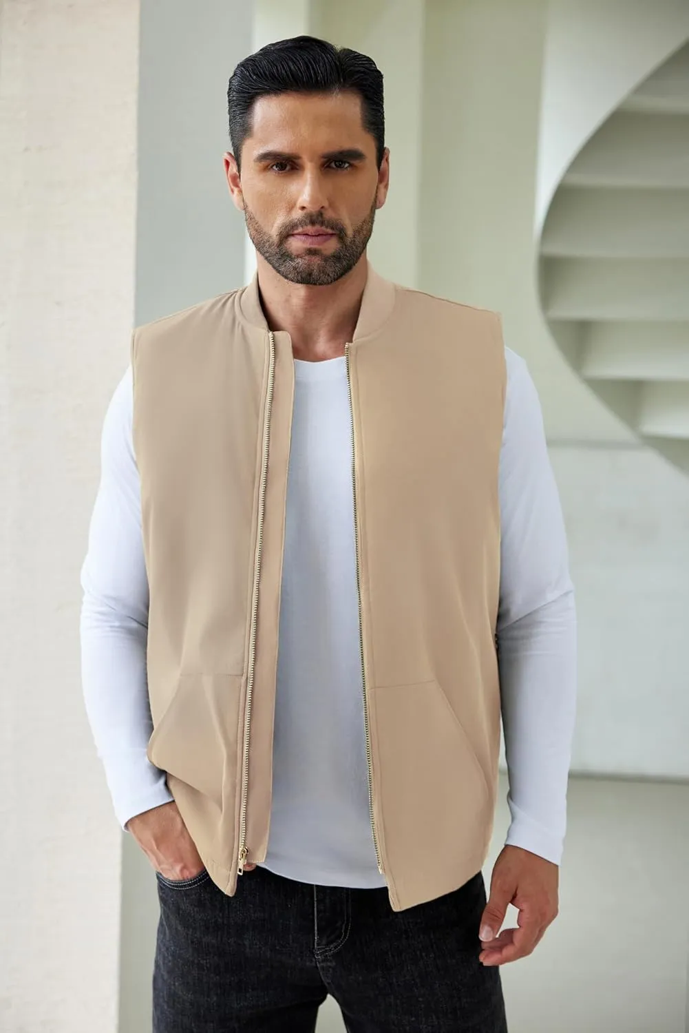 COOFANDY Men's Puffer Vest Loose Fit Quilted Vest Winter Outdoor Zipper Padded Vests Warm Puffy Sleeveless Jacket