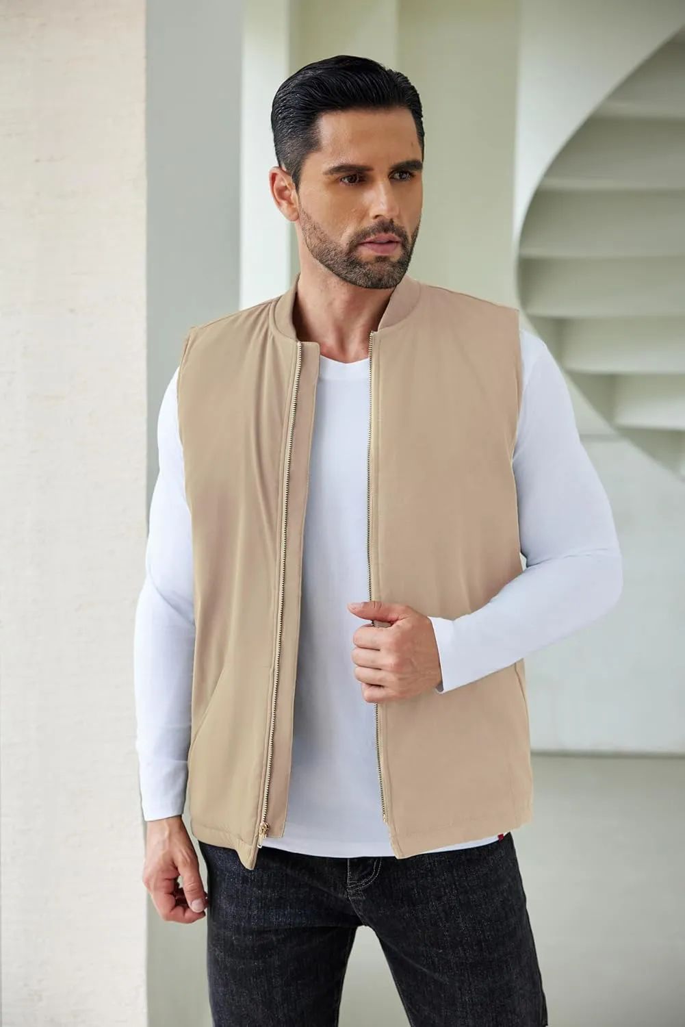 COOFANDY Men's Puffer Vest Loose Fit Quilted Vest Winter Outdoor Zipper Padded Vests Warm Puffy Sleeveless Jacket