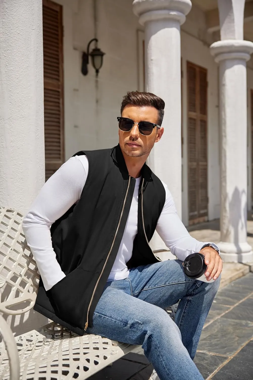 COOFANDY Men's Puffer Vest Loose Fit Quilted Vest Winter Outdoor Zipper Padded Vests Warm Puffy Sleeveless Jacket