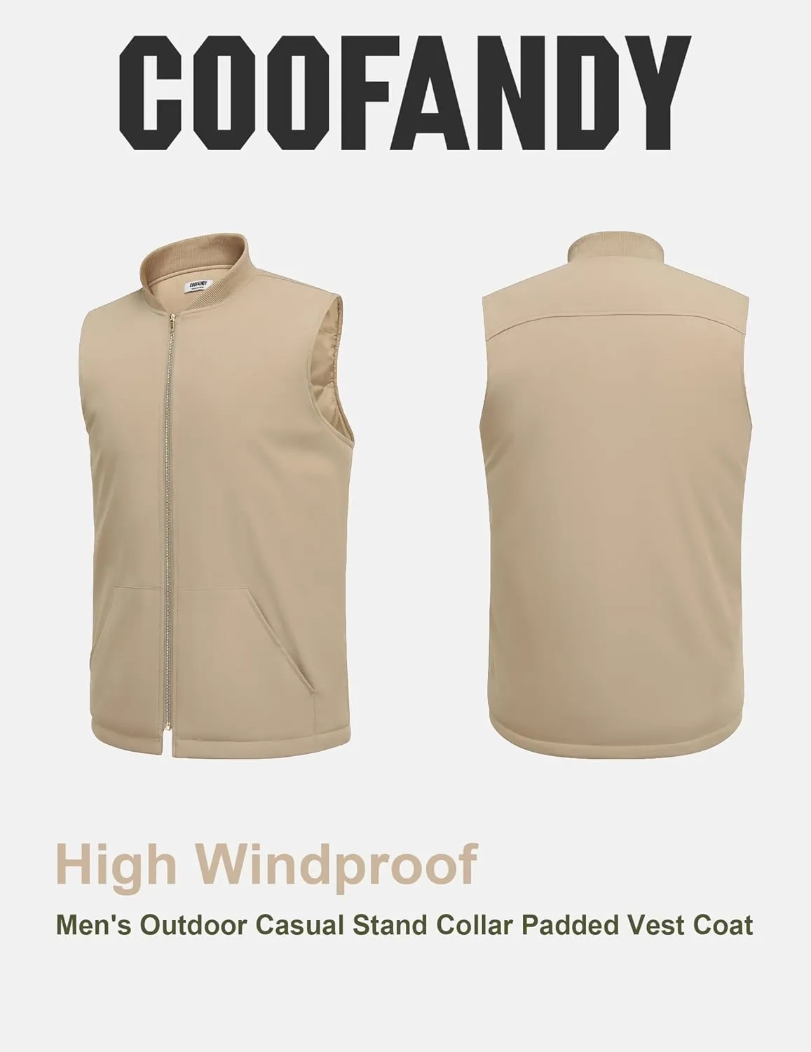 COOFANDY Men's Puffer Vest Loose Fit Quilted Vest Winter Outdoor Zipper Padded Vests Warm Puffy Sleeveless Jacket