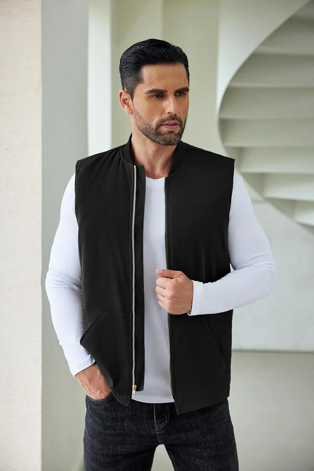 COOFANDY Men's Puffer Vest Loose Fit Quilted Vest Winter Outdoor Zipper Padded Vests Warm Puffy Sleeveless Jacket